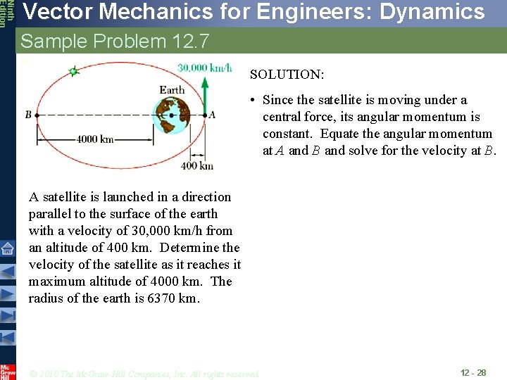 Ninth Edition Vector Mechanics for Engineers: Dynamics Sample Problem 12. 7 SOLUTION: • Since