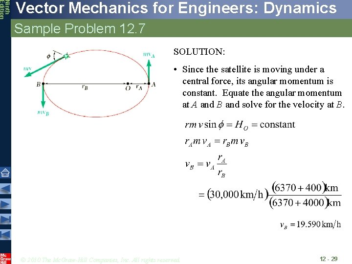 Ninth Edition Vector Mechanics for Engineers: Dynamics Sample Problem 12. 7 SOLUTION: • Since