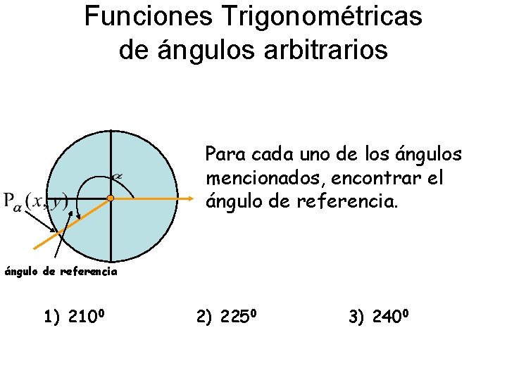 Funciones Trigonométricas de ángulos arbitrarios l Para cada uno de los ángulos l mencionados,