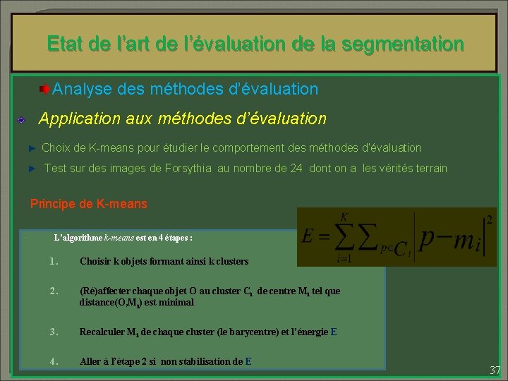 Etat de l’art de l’évaluation de la segmentation Analyse des méthodes d’évaluation Application aux