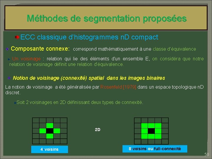 Méthodes de segmentation proposées ECC classique d’histogrammes n. D compact Composante connexe: correspond mathématiquement
