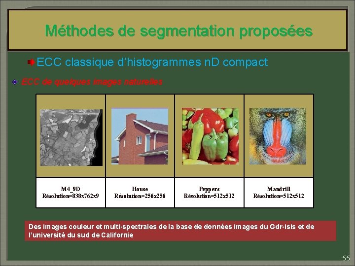Méthodes de segmentation proposées ECC classique d’histogrammes n. D compact ECC de quelques images