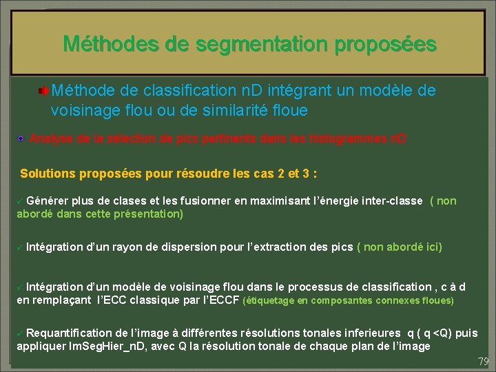 Méthodes de segmentation proposées Méthode de classification n. D intégrant un modèle de voisinage