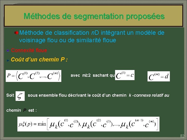 Méthodes de segmentation proposées Méthode de classification n. D intégrant un modèle de voisinage