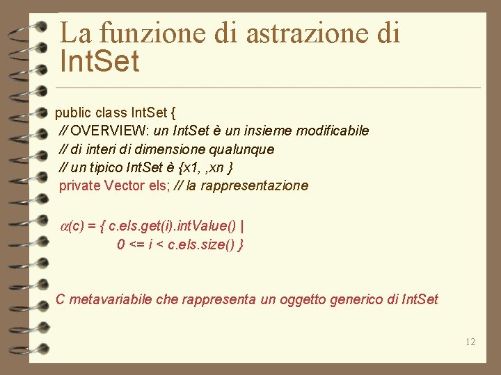 La funzione di astrazione di Int. Set public class Int. Set { // OVERVIEW: