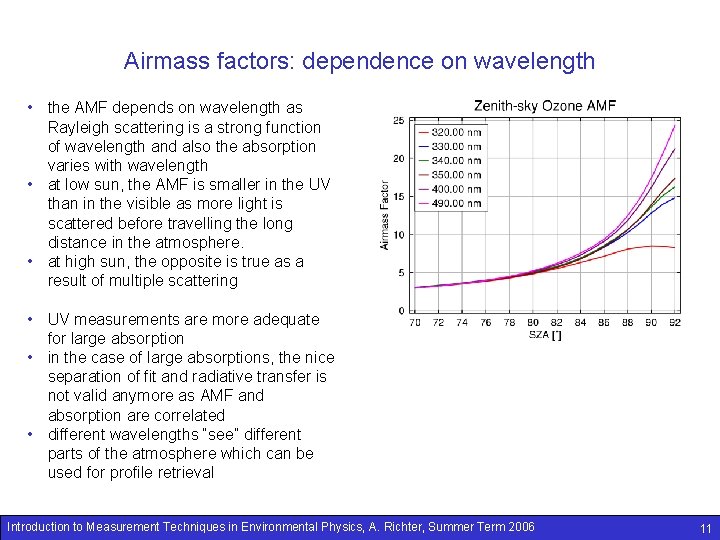 Airmass factors: dependence on wavelength • the AMF depends on wavelength as Rayleigh scattering