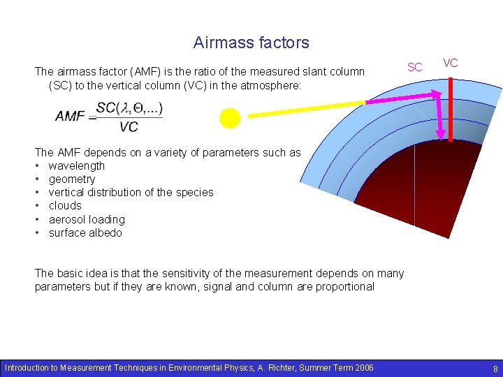 Airmass factors The airmass factor (AMF) is the ratio of the measured slant column