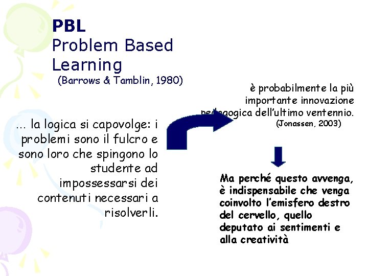 PBL Problem Based Learning (Barrows & Tamblin, 1980) … la logica si capovolge: i