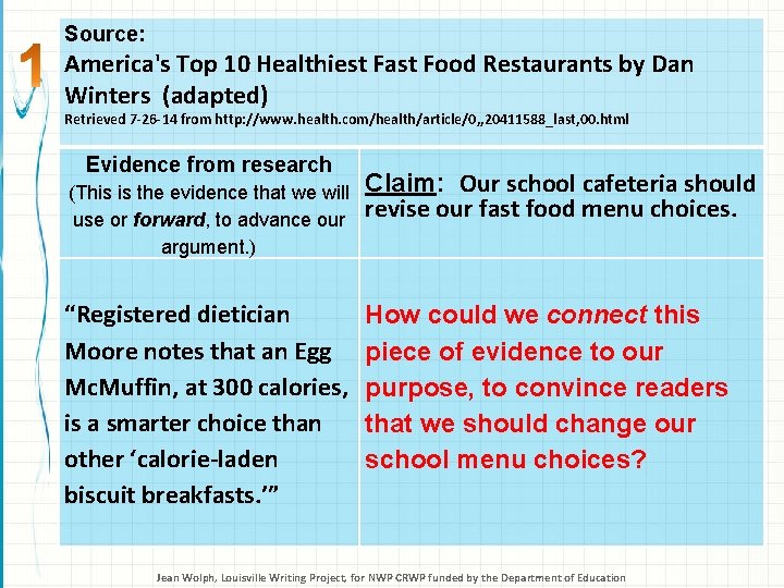 Source: America's Top 10 Healthiest Fast Food Restaurants by Dan Winters (adapted) Retrieved 7