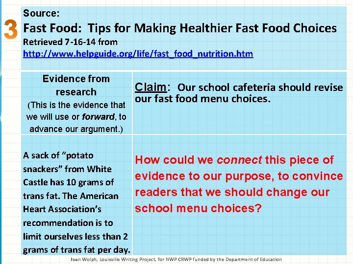 Source: Fast Food: Tips for Making Healthier Fast Food Choices Retrieved 7 -16 -14