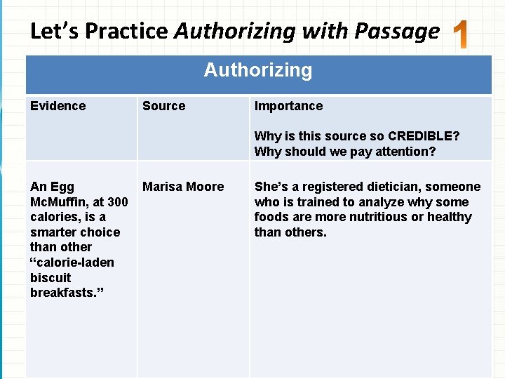 Let’s Practice Authorizing with Passage Authorizing Evidence Source Importance Why is this source so