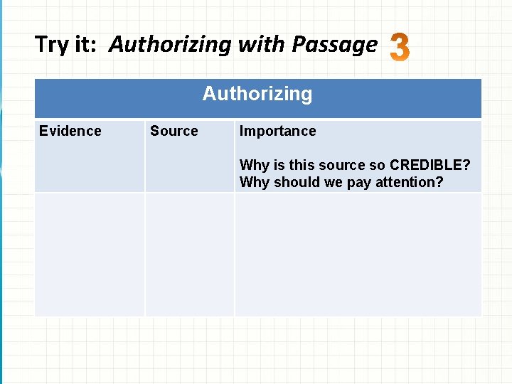 Try it: Authorizing with Passage Authorizing Evidence Source Importance Why is this source so