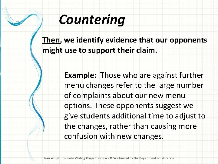 Countering Then, we identify evidence that our opponents might use to support their claim.
