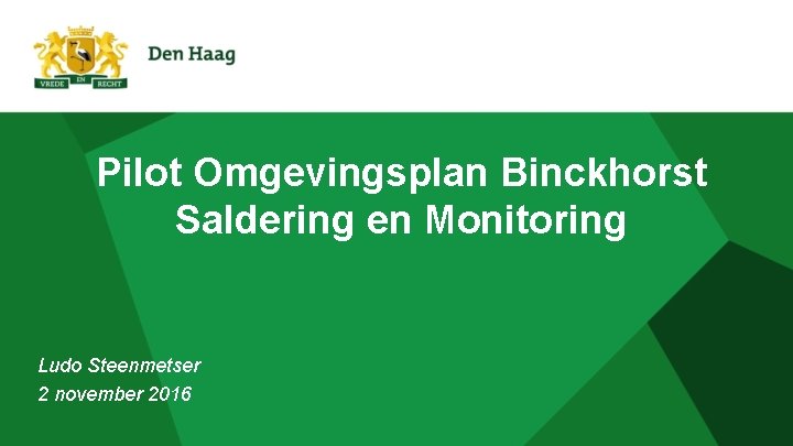 Pilot Omgevingsplan Binckhorst Saldering en Monitoring Ludo Steenmetser 2 november 2016 