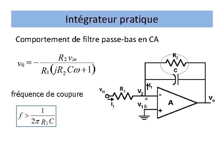 Intégrateur pratique Comportement de filtre passe-bas en CA fréquence de coupure 