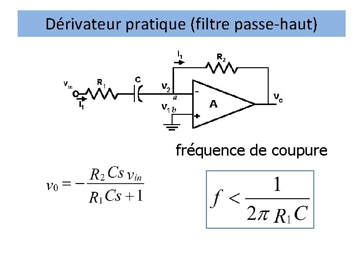 Dérivateur pratique (filtre passe-haut) fréquence de coupure 