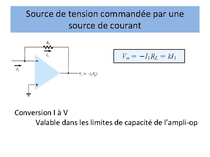 Source de tension commandée par une source de courant Conversion I à V Valable