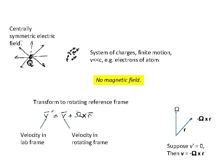 Centrally symmetric electric field. System of charges, finite motion, v<<c, e. g. electrons of