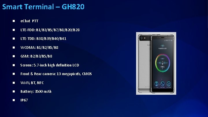 Smart Terminal – GH 820 n e. Chat PTT n LTE-FDD: B 1/B 3/B