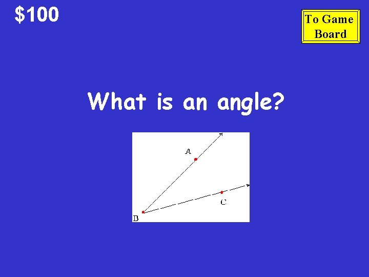 $100 To Game Board What is an angle? 