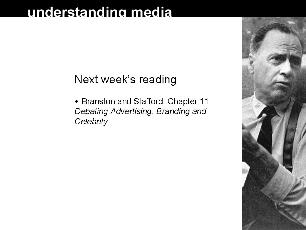 Next week’s reading Branston and Stafford: Chapter 11 Debating Advertising, Branding and Celebrity Next week’s reading Branston and Stafford: Chapter 11 Debating Advertising, Branding and Celebrity
