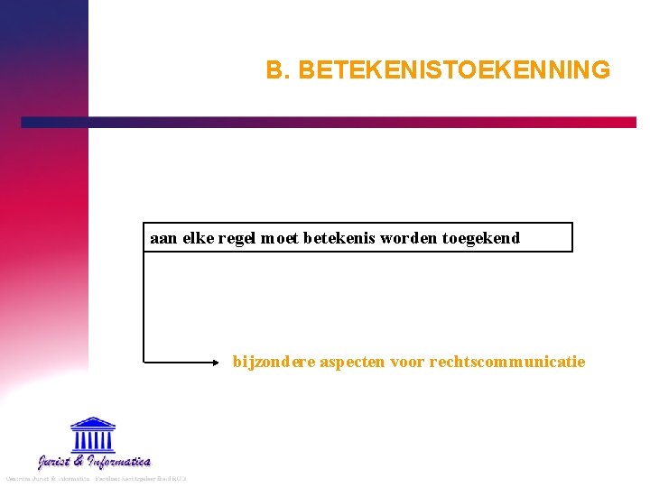 B. BETEKENISTOEKENNING aan elke regel moet betekenis worden toegekend bijzondere aspecten voor rechtscommunicatie 