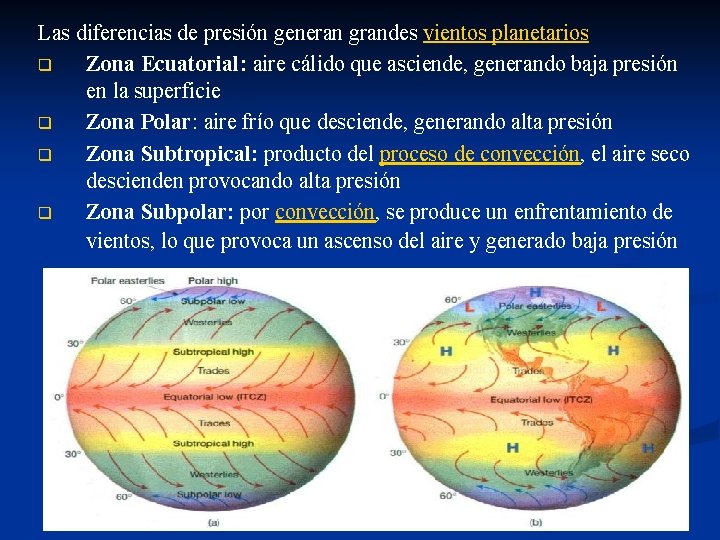 Las diferencias de presión generan grandes vientos planetarios q Zona Ecuatorial: aire cálido que Las diferencias de presión generan grandes vientos planetarios q Zona Ecuatorial: aire cálido que