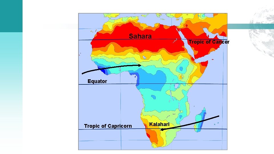 Sahara Equator Tropic of Capricorn Kalahari Tropic of Cancer 