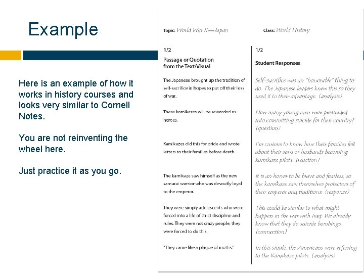 Example Here is an example of how it works in history courses and looks
