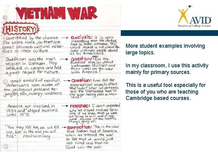 Examples More student examples involving large topics. In my classroom, I use this activity