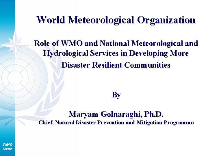 World Meteorological Organization Role of WMO and National Meteorological and Hydrological Services in Developing