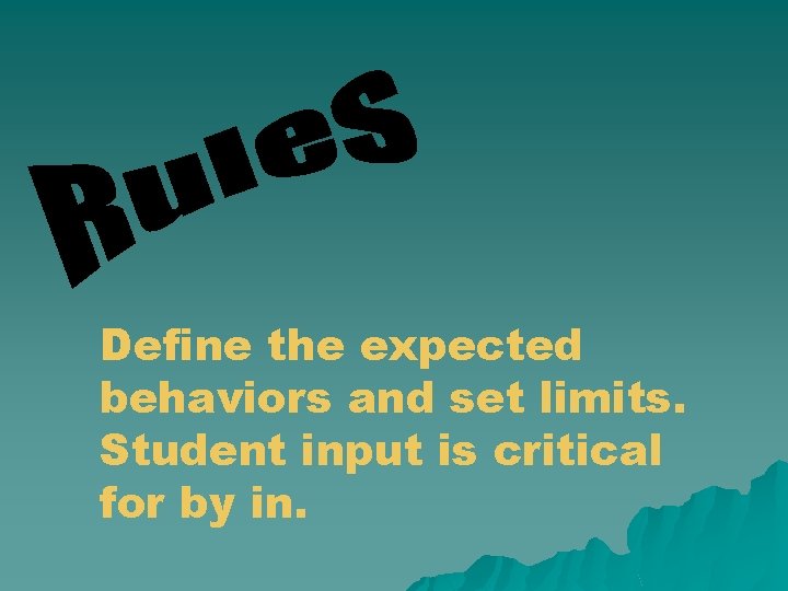 Define the expected behaviors and set limits. Student input is critical for by in.