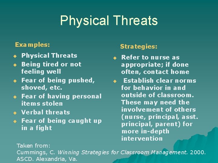 Physical Threats Examples: u u u Physical Threats Being tired or not feeling well