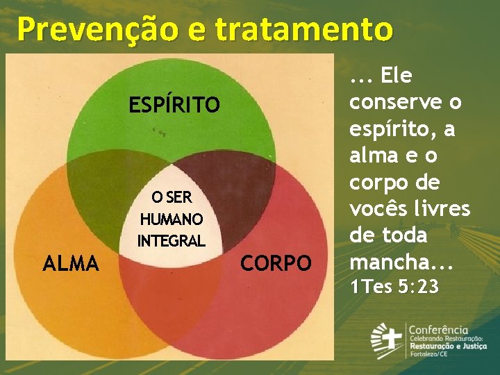 Prevenção e tratamento ESPÍRITO ALMA O SER HUMANO INTEGRAL CORPO . . . Ele