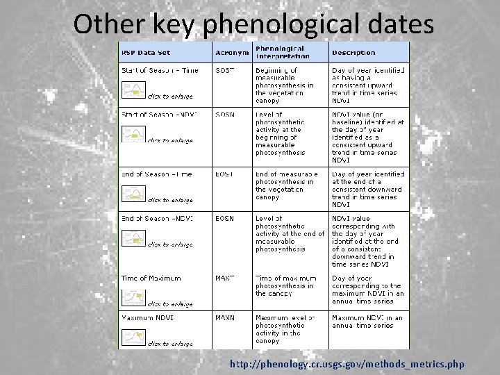 Other key phenological dates http: //phenology. cr. usgs. gov/methods_metrics. php 