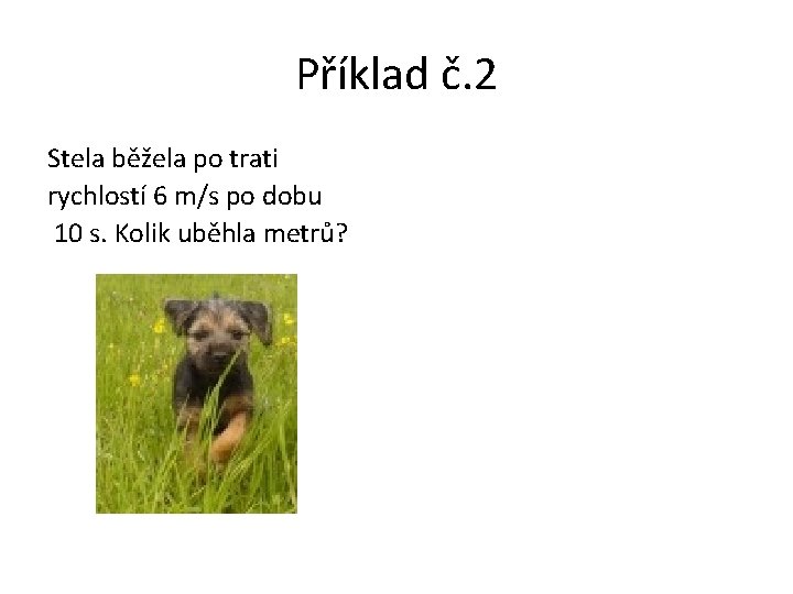 Příklad č. 2 Stela běžela po trati rychlostí 6 m/s po dobu 10 s.