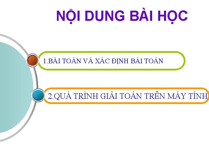 NỘI DUNG BÀI HỌC 1. BÀI TOÁN VÀ XÁC ĐỊNH BÀI TOÁN 2. QUÁ