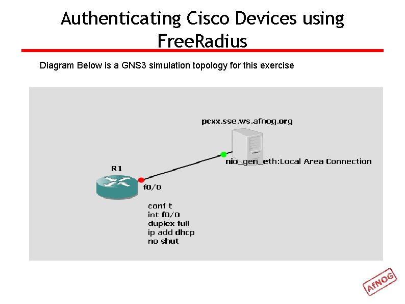 Authenticating Cisco Devices using Free. Radius Diagram Below is a GNS 3 simulation topology