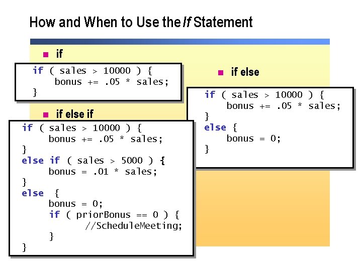 How and When to Use the If Statement n if if ( sales >