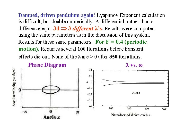 Damped, driven pendulum again! Lyapunov Exponent calculation is difficult, but doable numerically. A differential,