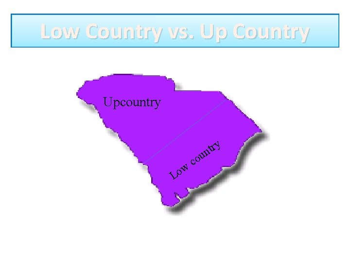 Low Country vs. Up Country Upcountry y r t n w o L u