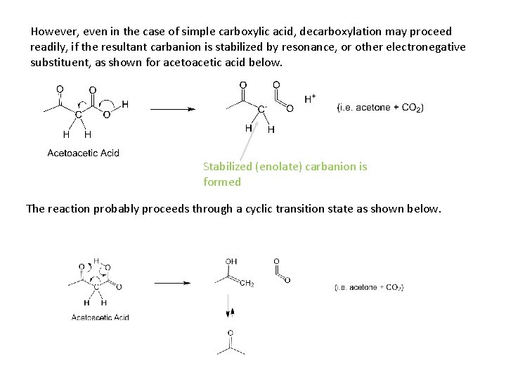 However, even in the case of simple carboxylic acid, decarboxylation may proceed readily, if