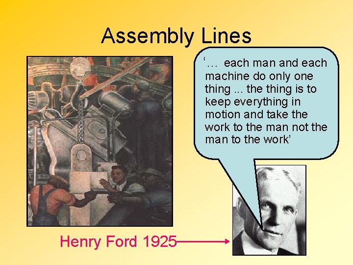 Assembly Lines ‘… each man and each machine do only one thing. . .