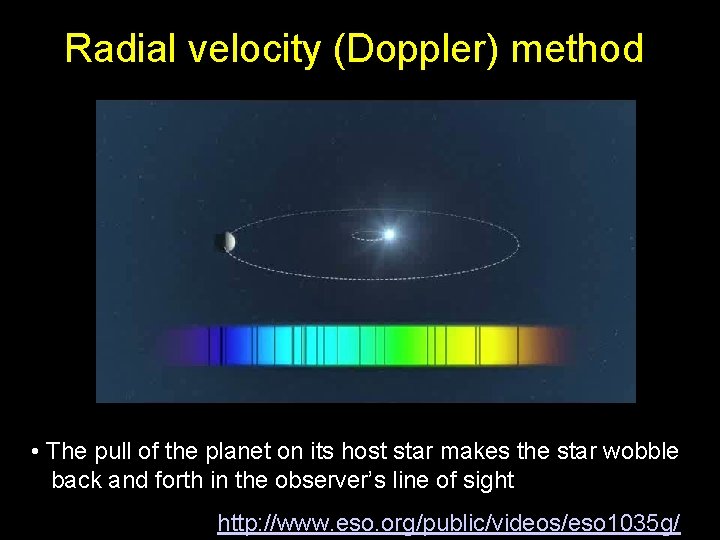 Radial velocity (Doppler) method • The pull of the planet on its host star