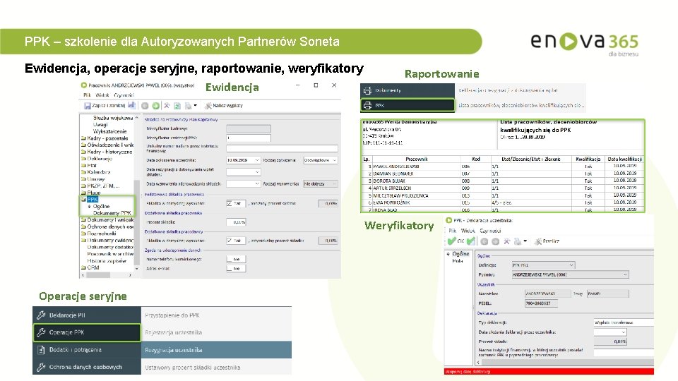 PPK – szkolenie dla Autoryzowanych Partnerów Soneta Ewidencja, operacje seryjne, raportowanie, weryfikatory Ewidencja Raportowanie