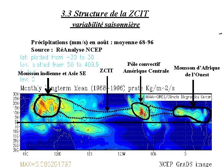3. 3 Structure de la ZCIT variabilité saisonnière Précipitations (mm/s) en août : moyenne