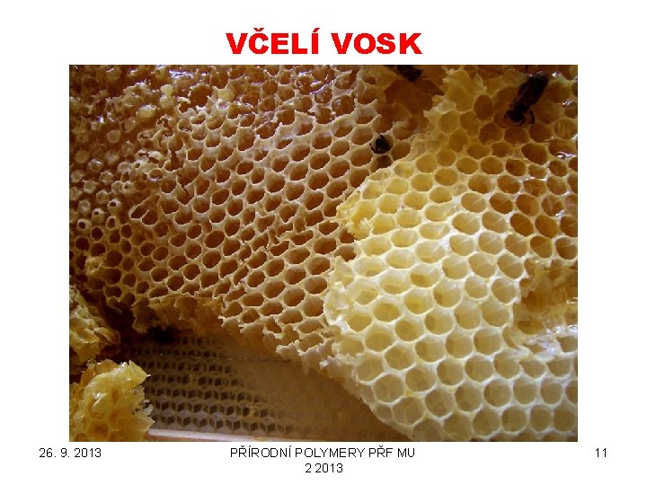 VČELÍ VOSK 26. 9. 2013 PŘÍRODNÍ POLYMERY PŘF MU 2 2013 11 