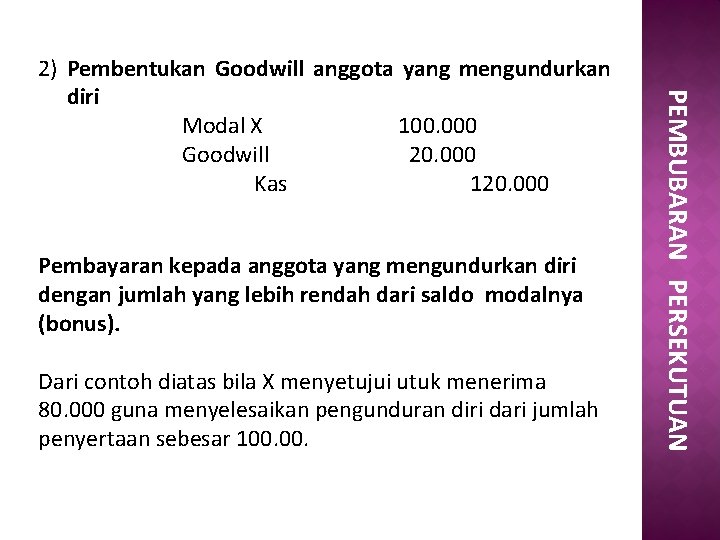 Pembayaran kepada anggota yang mengundurkan diri dengan jumlah yang lebih rendah dari saldo modalnya