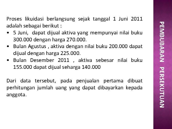 Dari data tersebut, pada penjualan pertama dibuat perhitungan jumlah uang yang dapat dibayarkan kepada