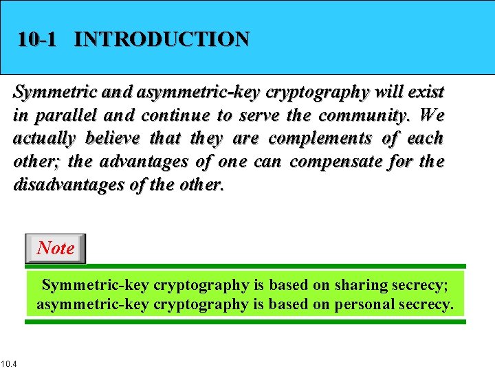 10 -1 INTRODUCTION Symmetric and asymmetric-key cryptography will exist in parallel and continue to